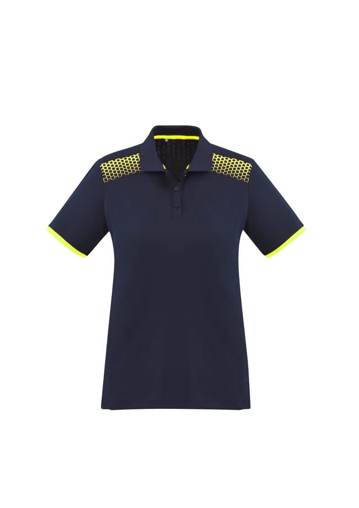 Womens Galaxy Short Sleeve Polo - P900LS Image Navy/Fluoro Yellow