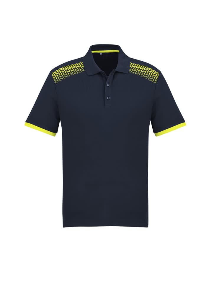 Mens Galaxy Short Sleeve Polo - P900MS Image Navy/Fluoro Yellow