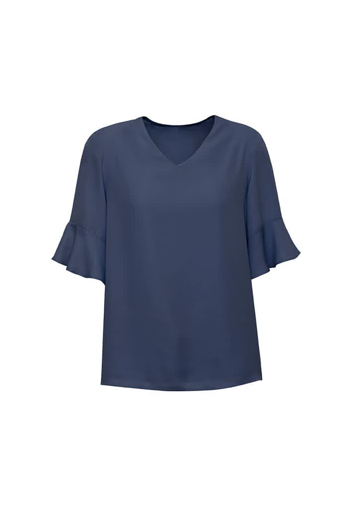 Womens Aria Fluted Sleeve Blouse - RB966LS Image Storm Blue