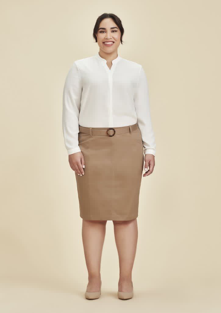 Womens Mid Waist Stretch Chino Skirt - RGS264L Image Desert