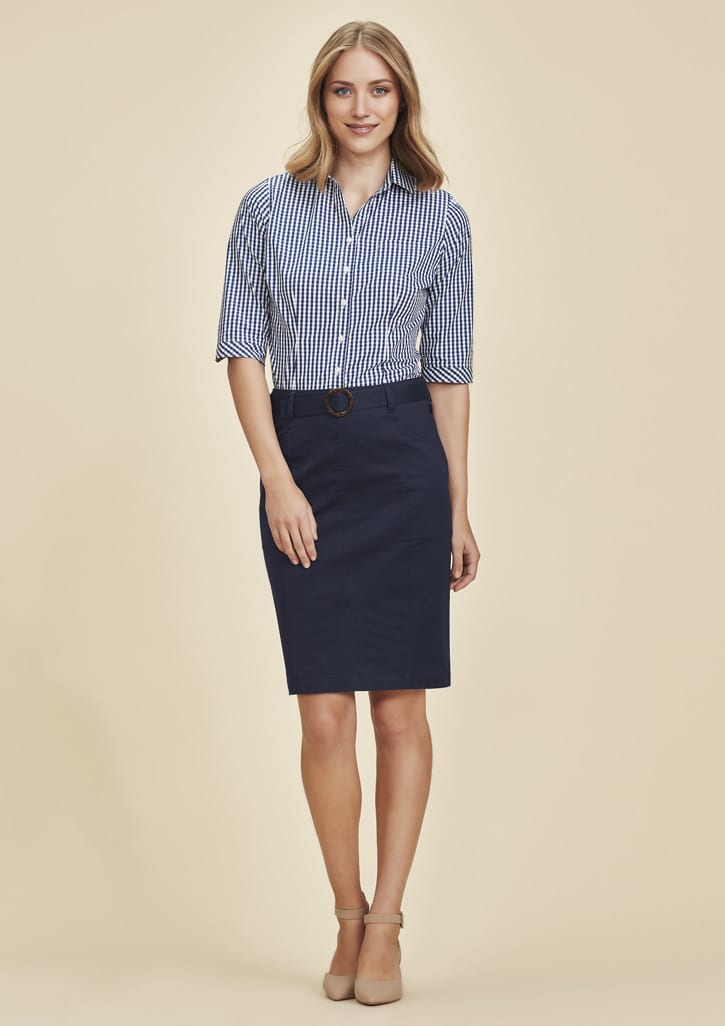 Womens Mid Waist Stretch Chino Skirt - RGS264L Image Navy