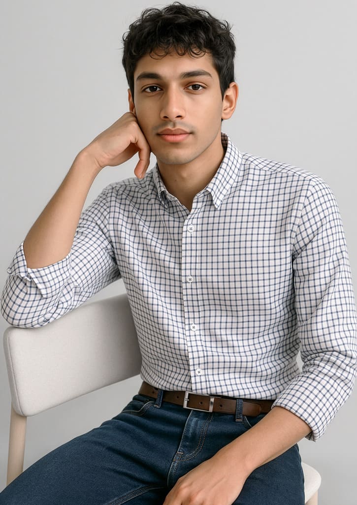 White/Storm Blue Check