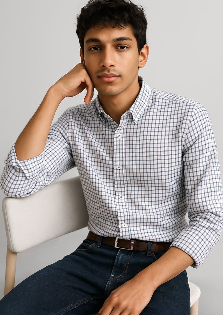 White/Storm Blue Check