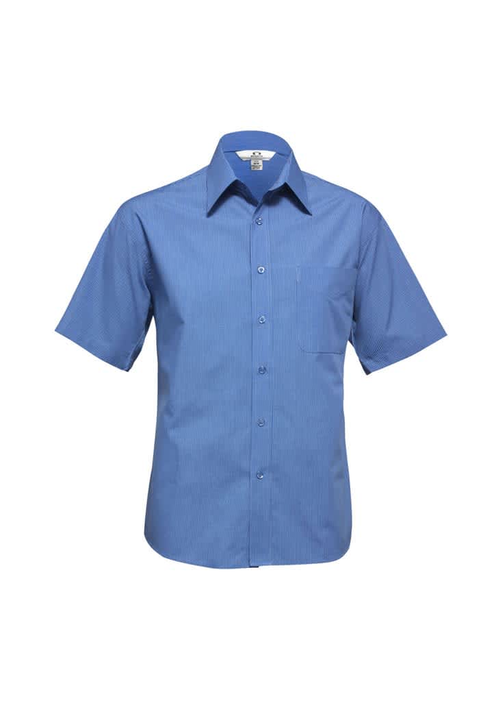 Mens Micro Check Short Sleeve Shirt - SH817 Image Mid Blue