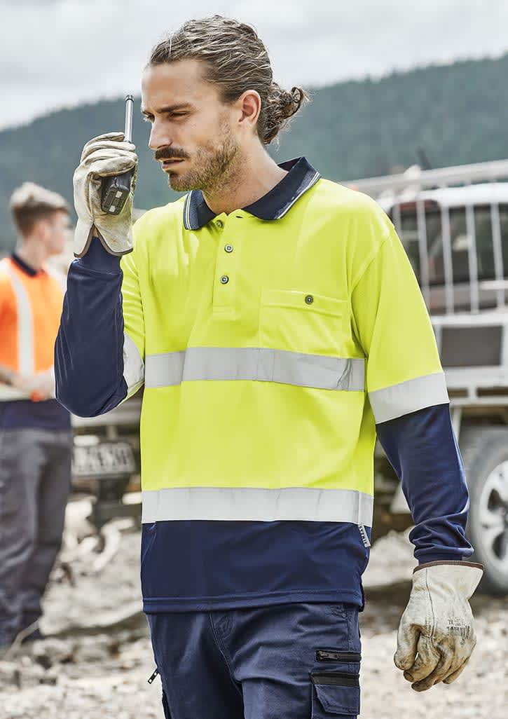 Mens Hi Vis Spliced Long Sleeve Polo - Hoop Taped