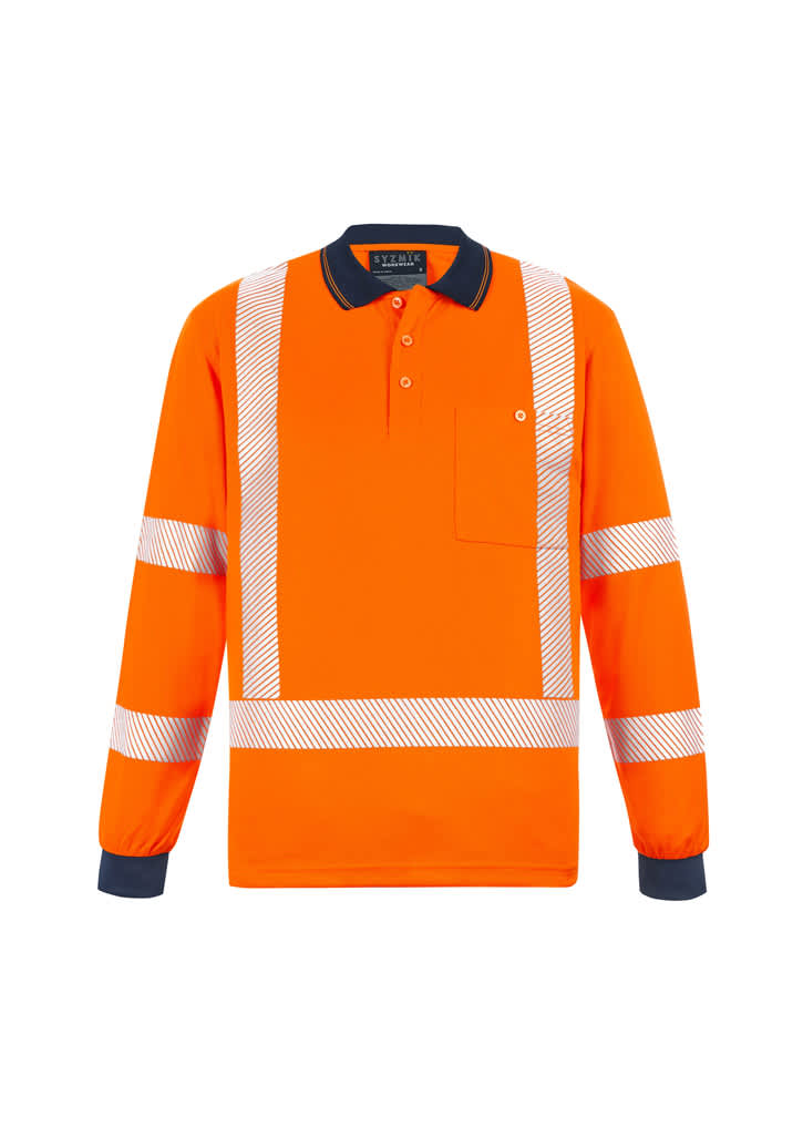 Unisex Hi Vis X Back NSW Rail Long Sleeve Polo - ZH690 Image Orange
