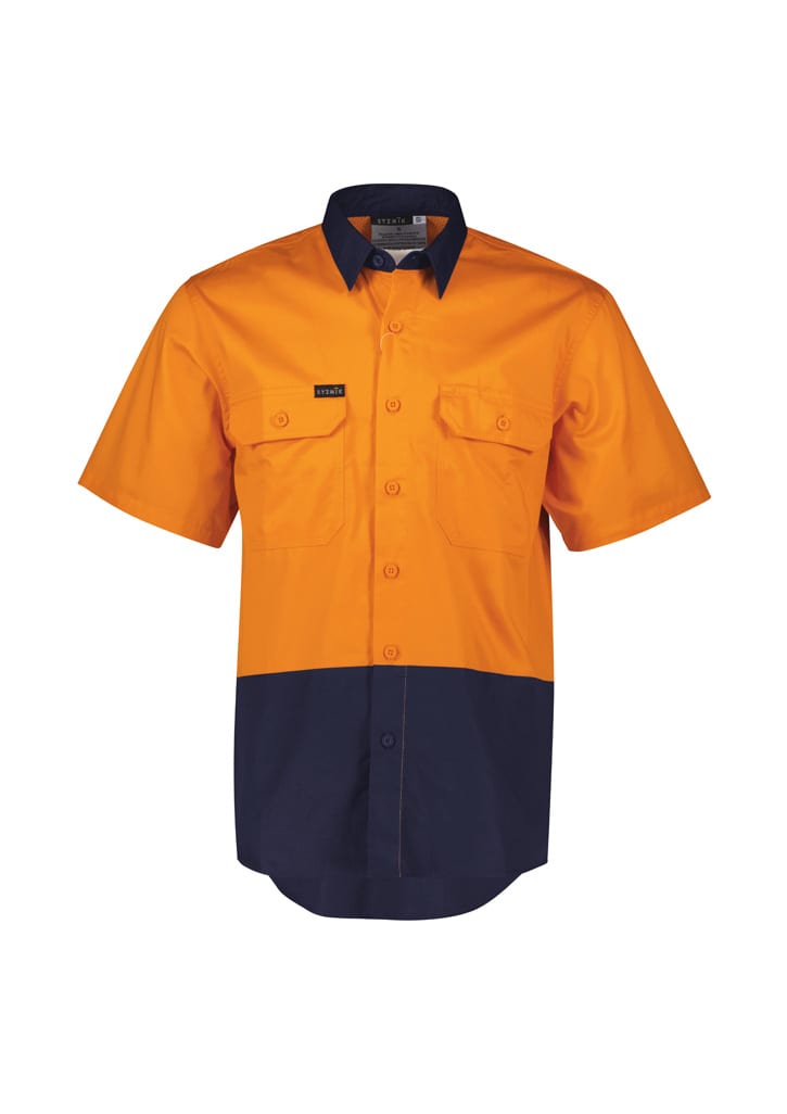 Mens Hi Vis Short Sleeve Shirt - ZW115 Image Orange/Navy
