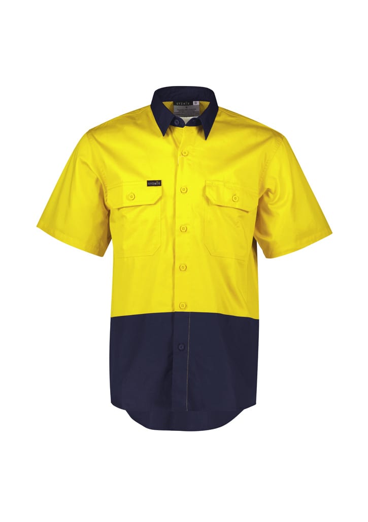 Mens Hi Vis Short Sleeve Shirt - ZW115 Image Yellow/Navy