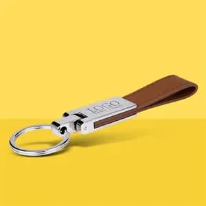Promotional Leather And Silver Keyring Gift Keychain