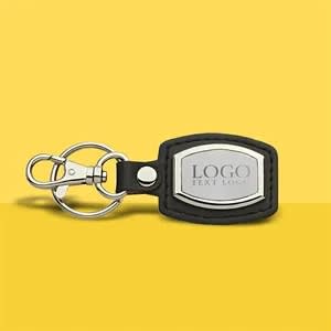 Leather And Brushed Plate Keyring Gift Keychain