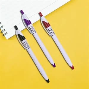 White Retractable Pen with coloured Trim