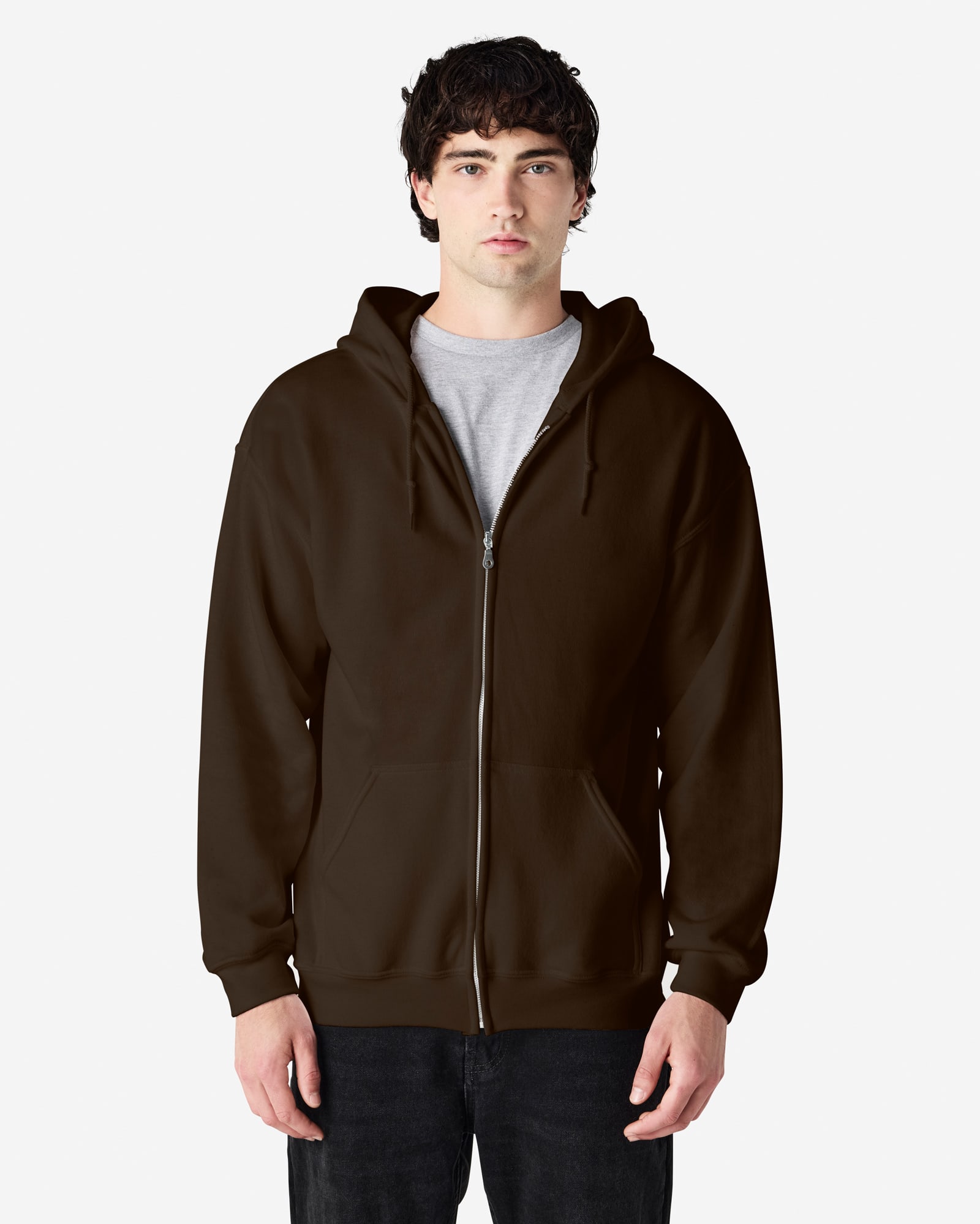 Gildan Heavy Blend Adult Full Zip Hooded Sweatshirt - 18600 Image Dark Chocolate