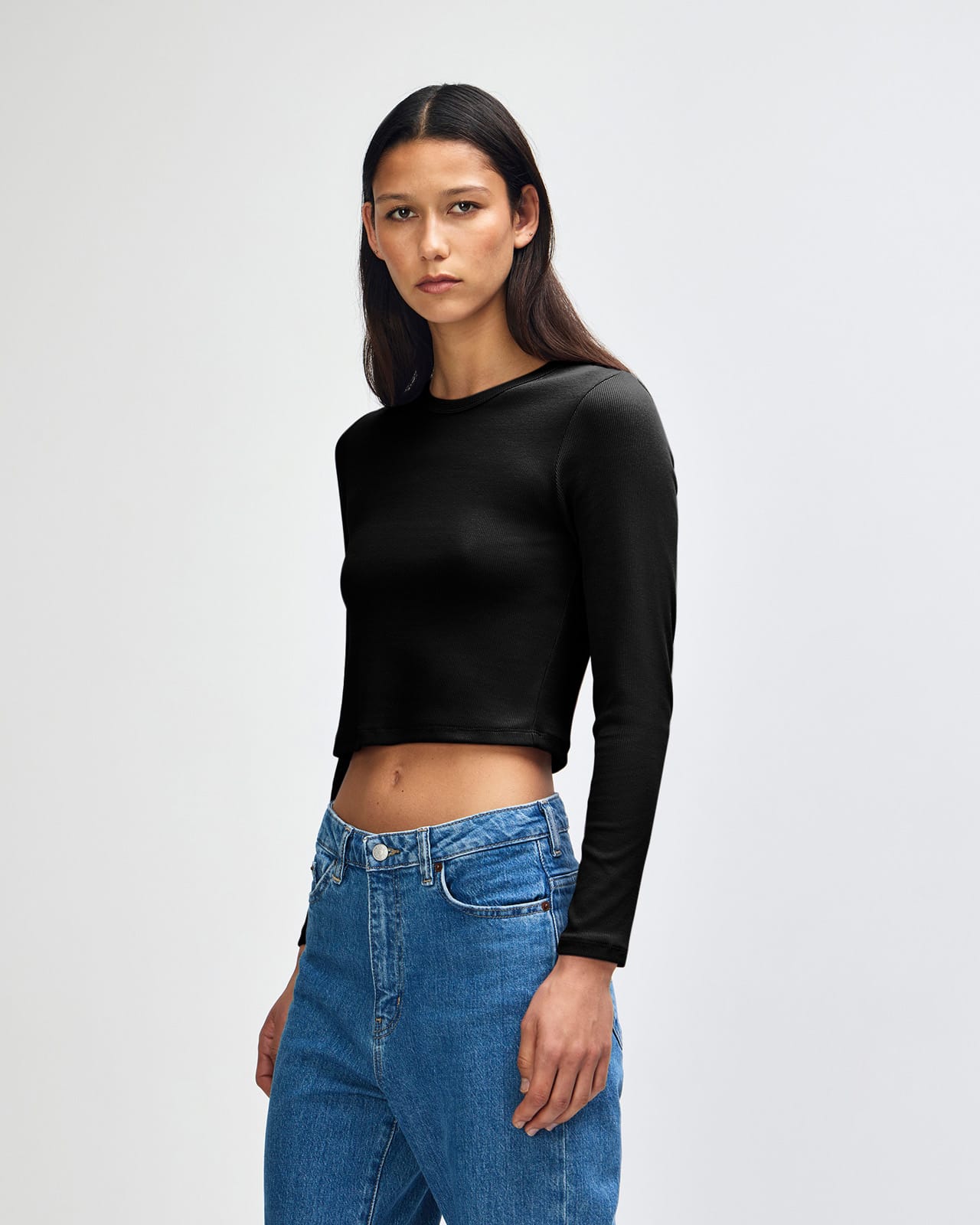 American Apparel Baby Rib Women's LS Crop Fitted T-Shirt GI-BR2107