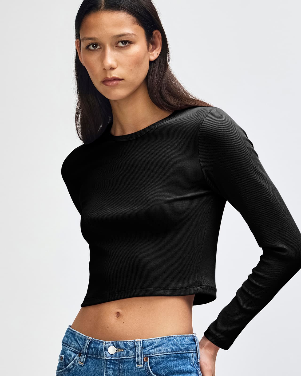 American Apparel Baby Rib Women's LS Crop Fitted T-Shirt GI-BR2107