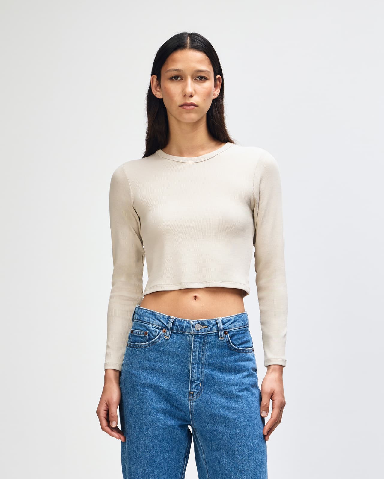 American Apparel Baby Rib Women's LS Crop Fitted T-Shirt