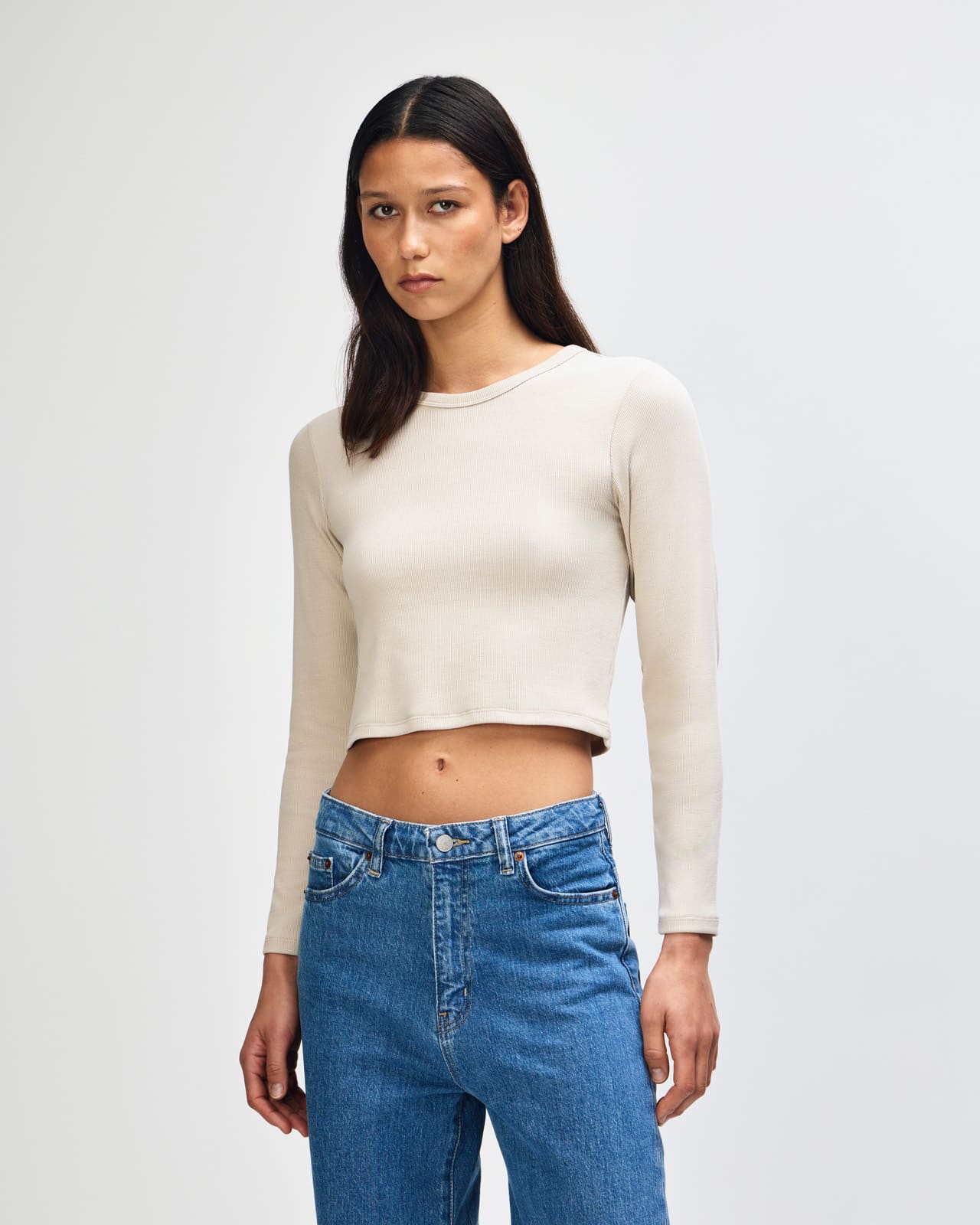 American Apparel Baby Rib Women's LS Crop Fitted T-Shirt GI-BR2107