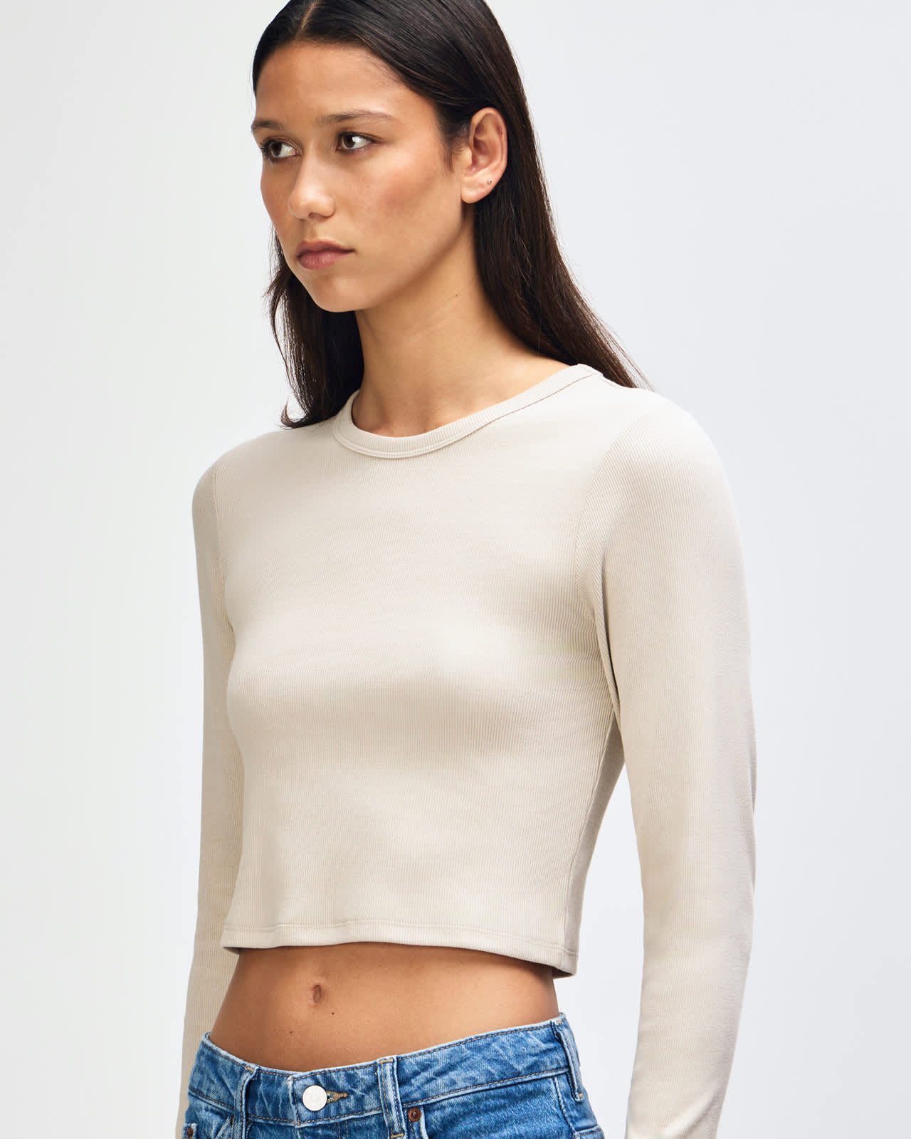 American Apparel Baby Rib Women's LS Crop Fitted T-Shirt GI-BR2107