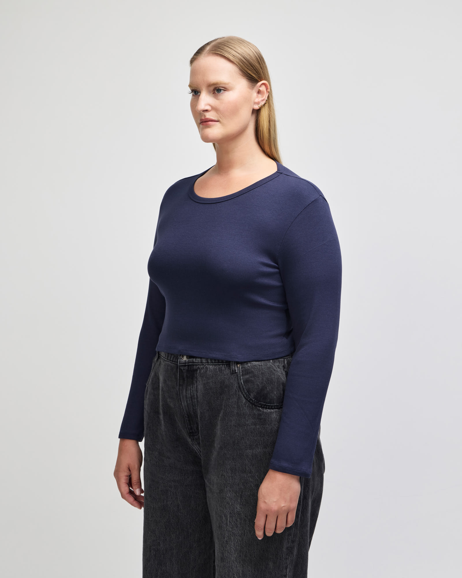 American Apparel Baby Rib Women's LS Crop Fitted T-Shirt GI-BR2107