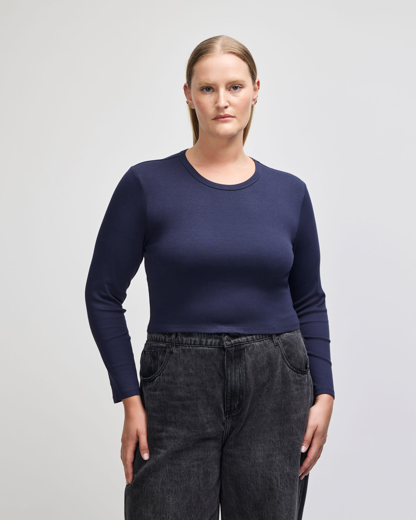 American Apparel Baby Rib Women's LS Crop Fitted T-Shirt GI-BR2107