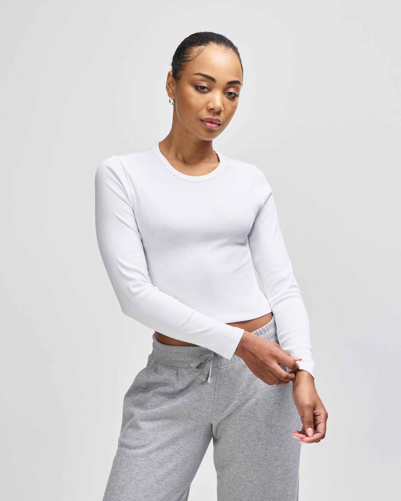 American Apparel Baby Rib Women's LS Crop Fitted T-Shirt GI-BR2107