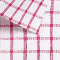 A button-up shirt featuring a pink and white checkered pattern with contrasting lines.