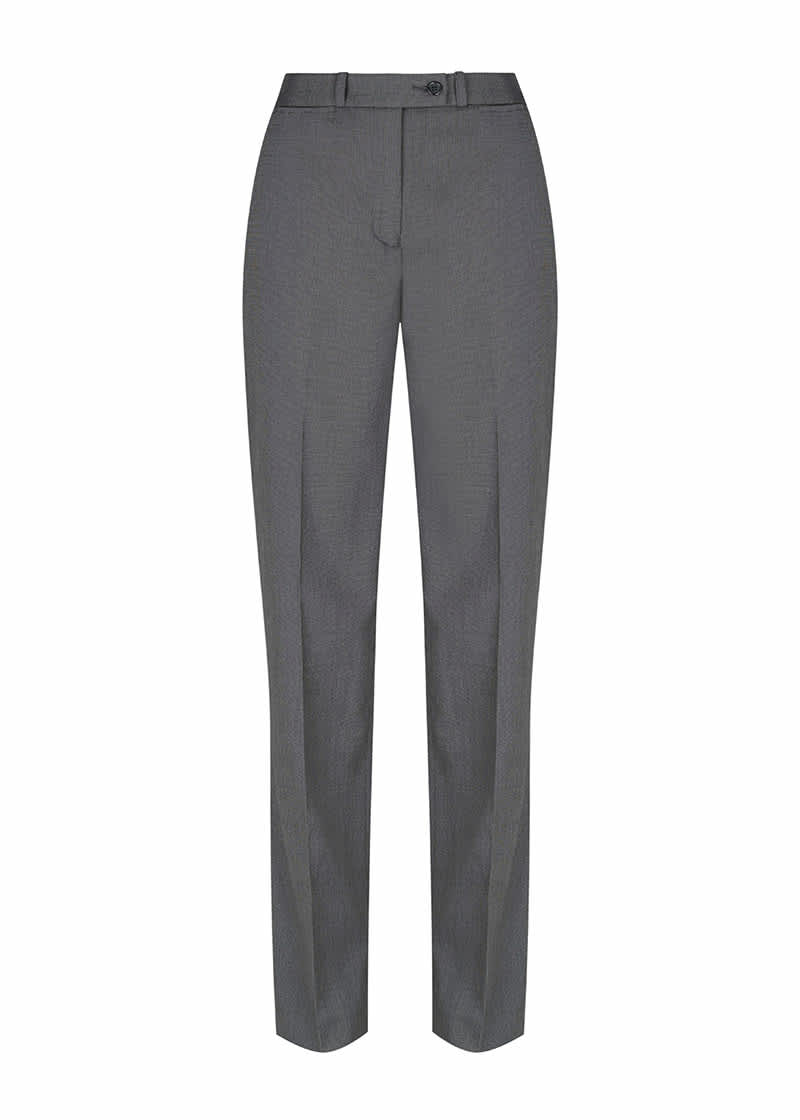 Trousers in a grey check pattern with a tailored fit and waistband, featuring a logo detail.