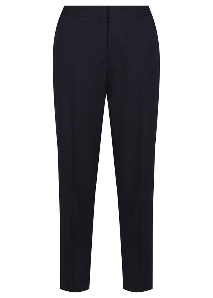 A pair of black 7/8 trousers with a tailored design and no visible logos.