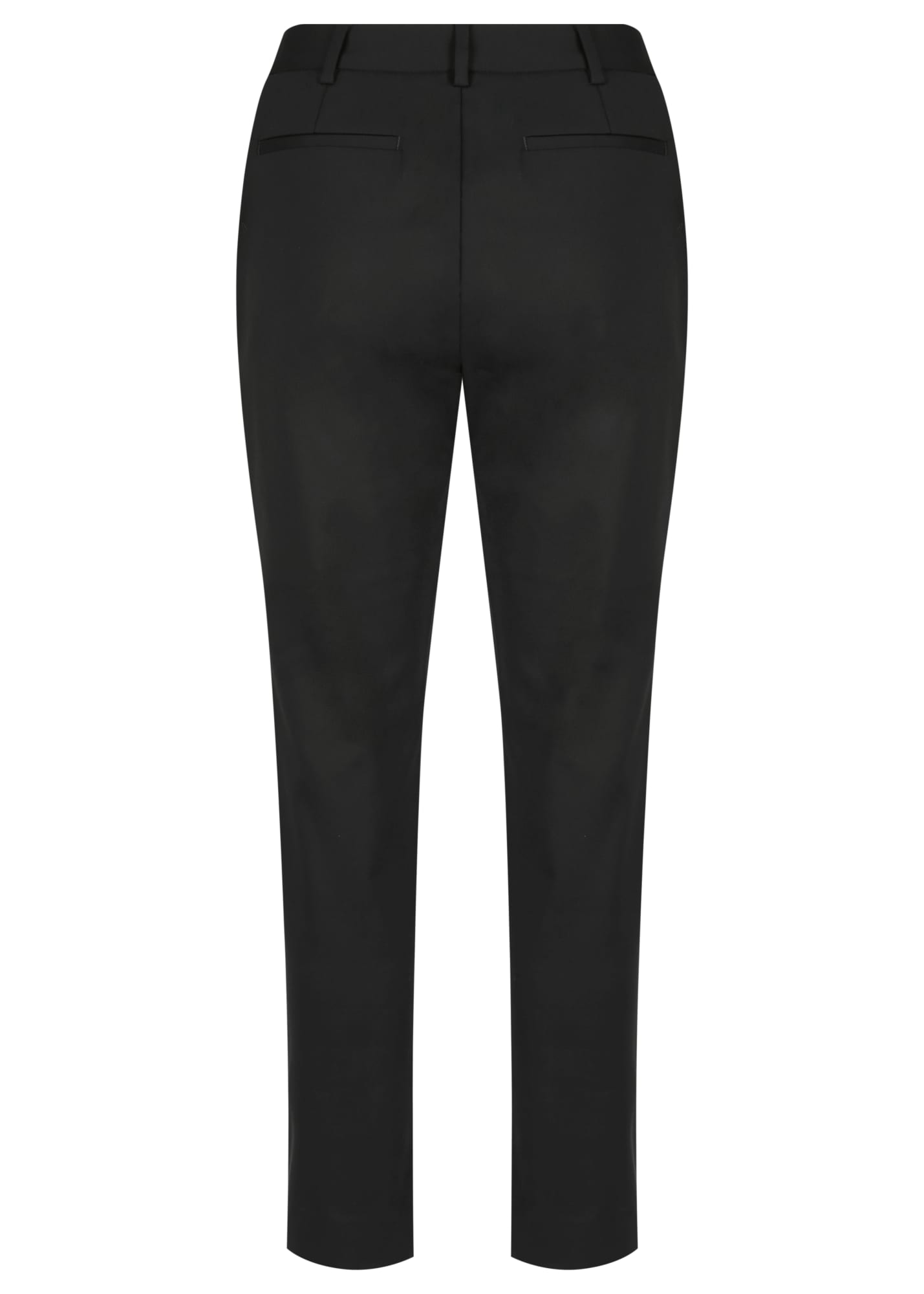 Black 7/8 tailored pants featuring a sleek design, with back pockets and a subtle logo.