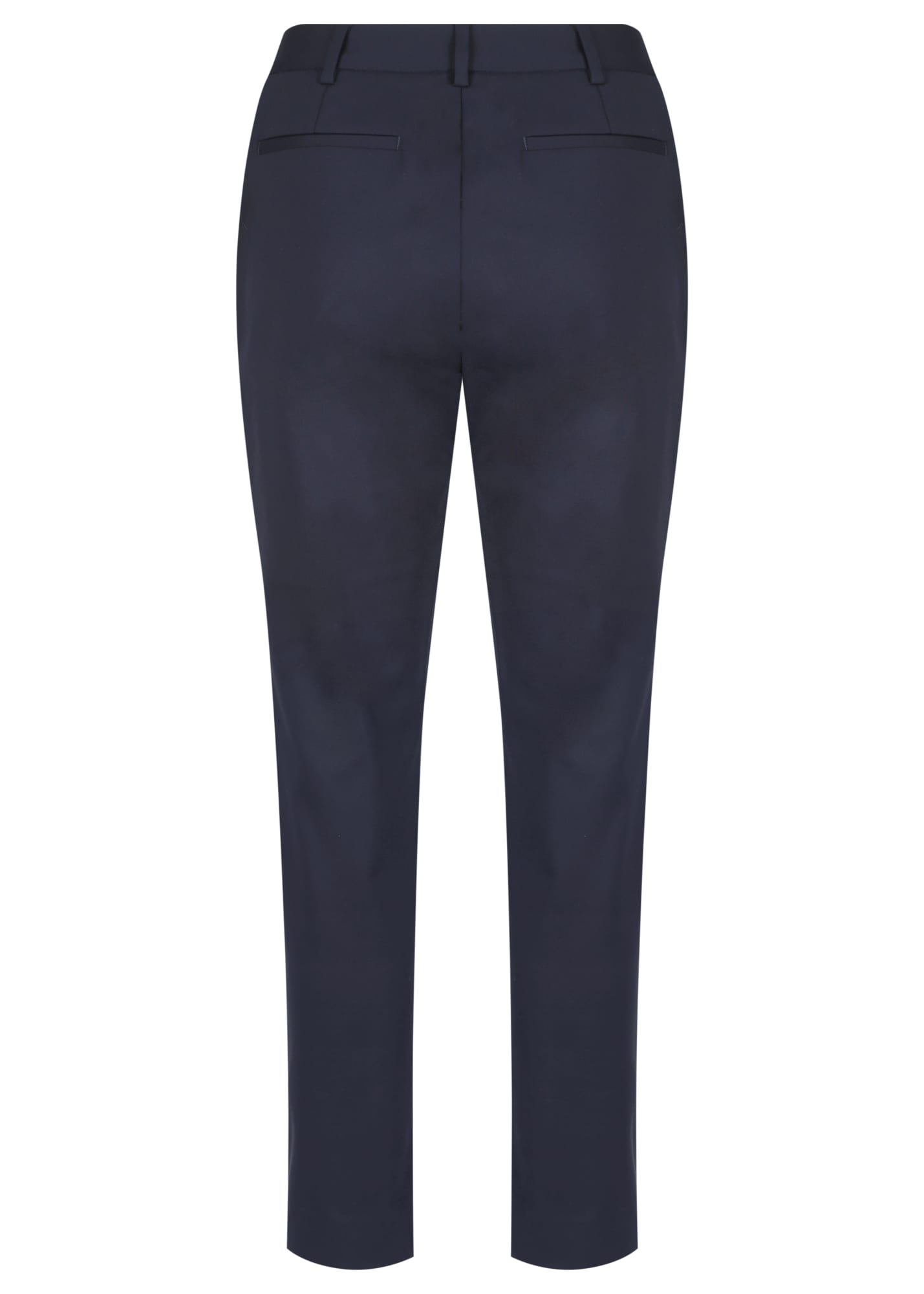 Navy 7/8th pants featuring back pockets and a simple design, with a branding logo on the waistband.