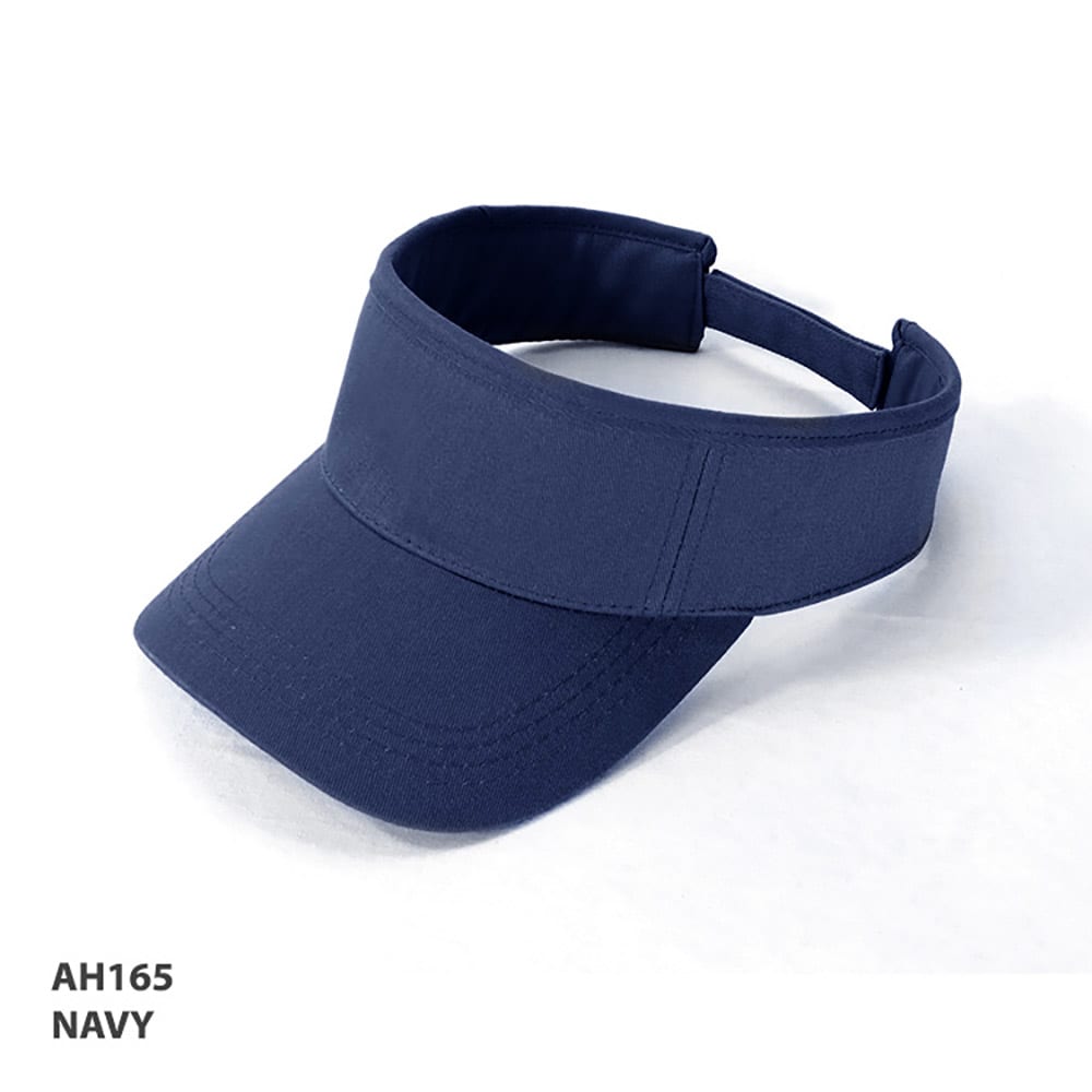 Visor GR-AH165 A navy visor with a wide brim and adjustable strap, featuring a logo on the front.