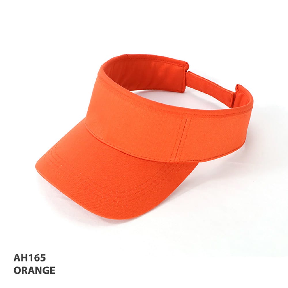 Visor GR-AH165 An orange visor with a wide brim and an adjustable strap at the back, featuring a logo.
