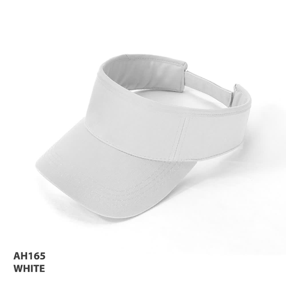 Visor GR-AH165 A white visor with a wide brim and an adjustable band, featuring a logo on the side.