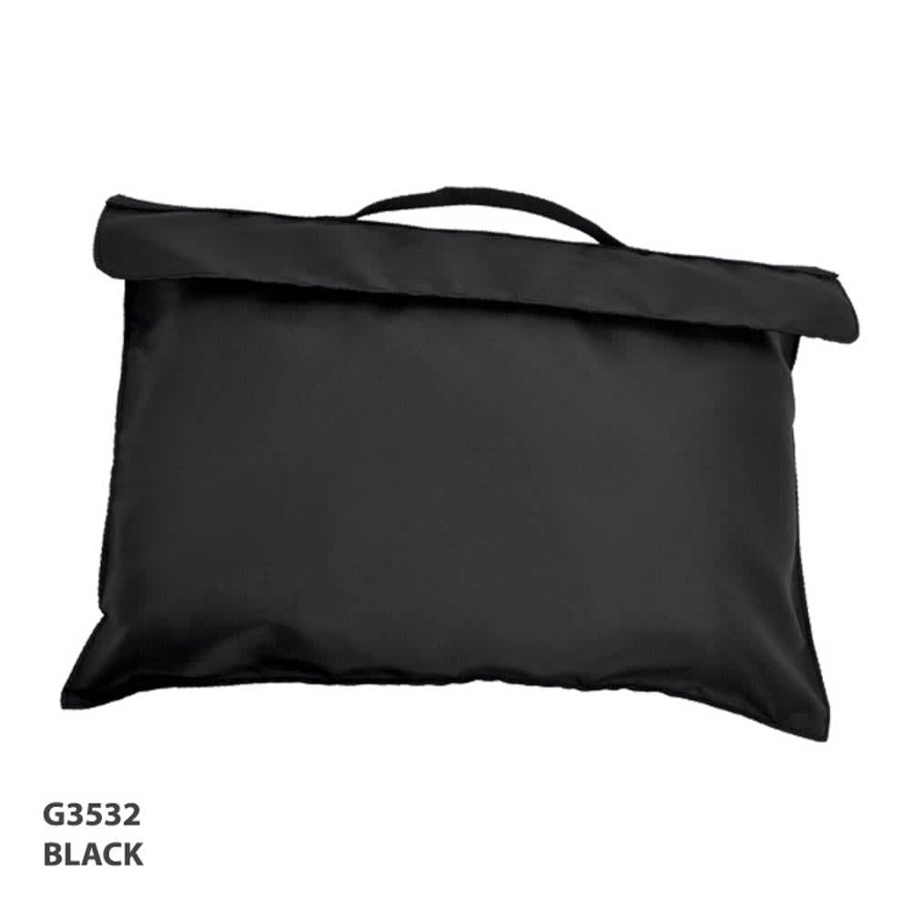 A black Bryce Library Bag featuring a handle and a fold-over top closure. It has a simple design with no visible logos.