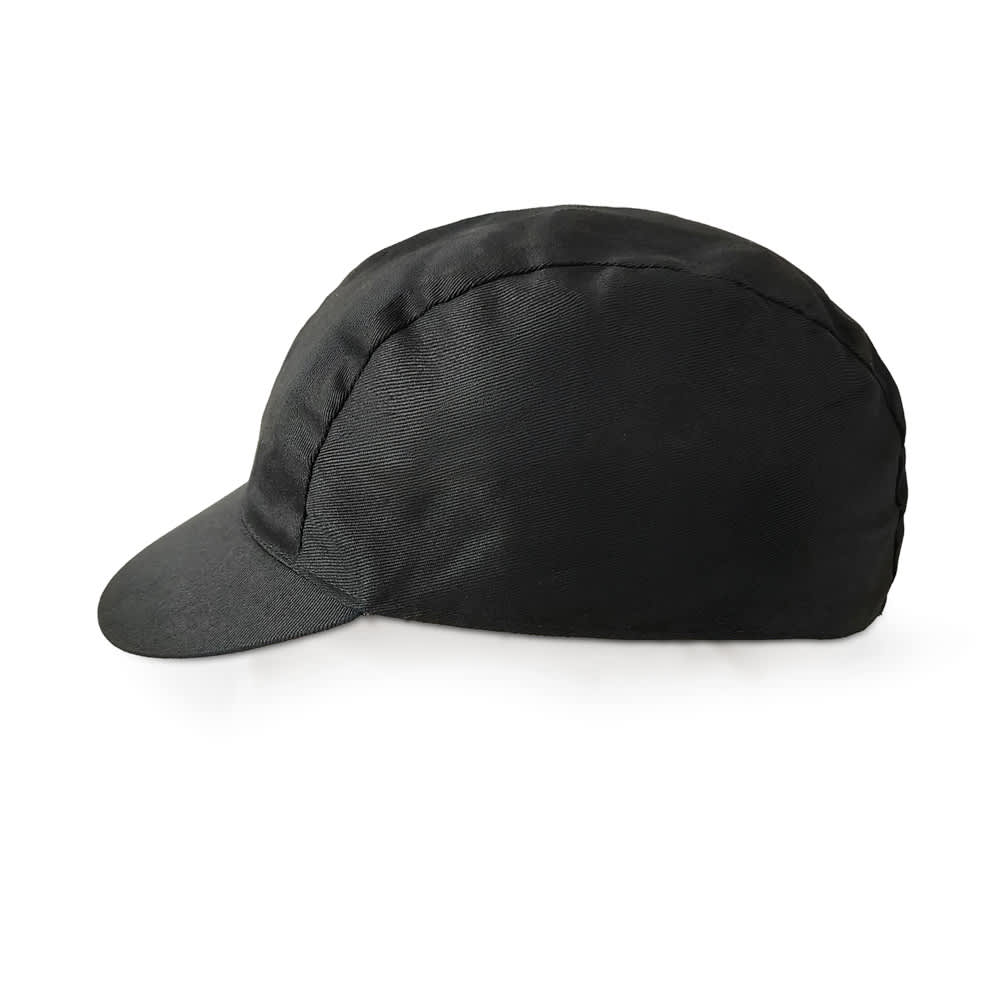 Bicycle Cap GR-HE236 A black bicycle cap with a curved brim and a smooth finish, featuring a logo on the side.