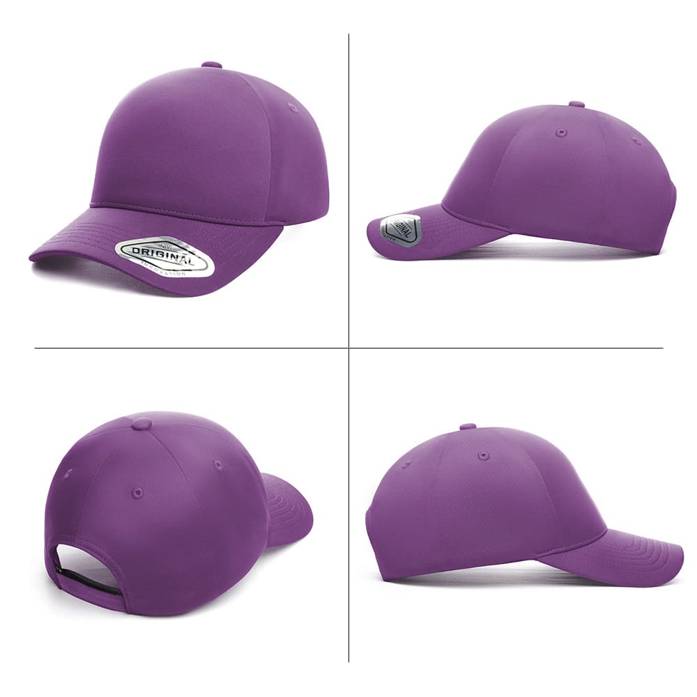 Seam-Free Tech Cap GR-OG258 A purple seam-free cap featuring a curved peak and an adjustable strap at the back. It has a logo on it.
