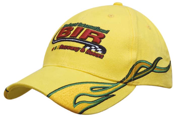 Brushed Heavy Cotton Cap with Flame Embroidery on Peak & Side