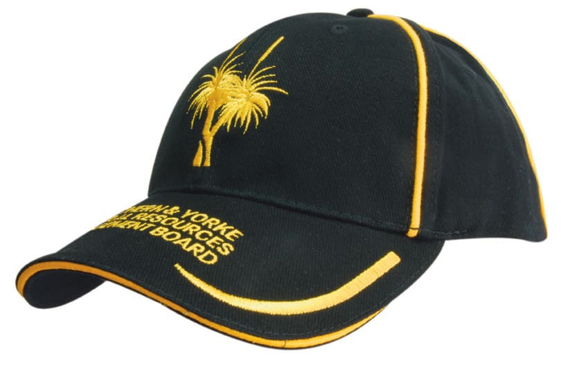 Brushed Heavy Cotton Cap with Embroidered Lines on Peak & Piping on Crown