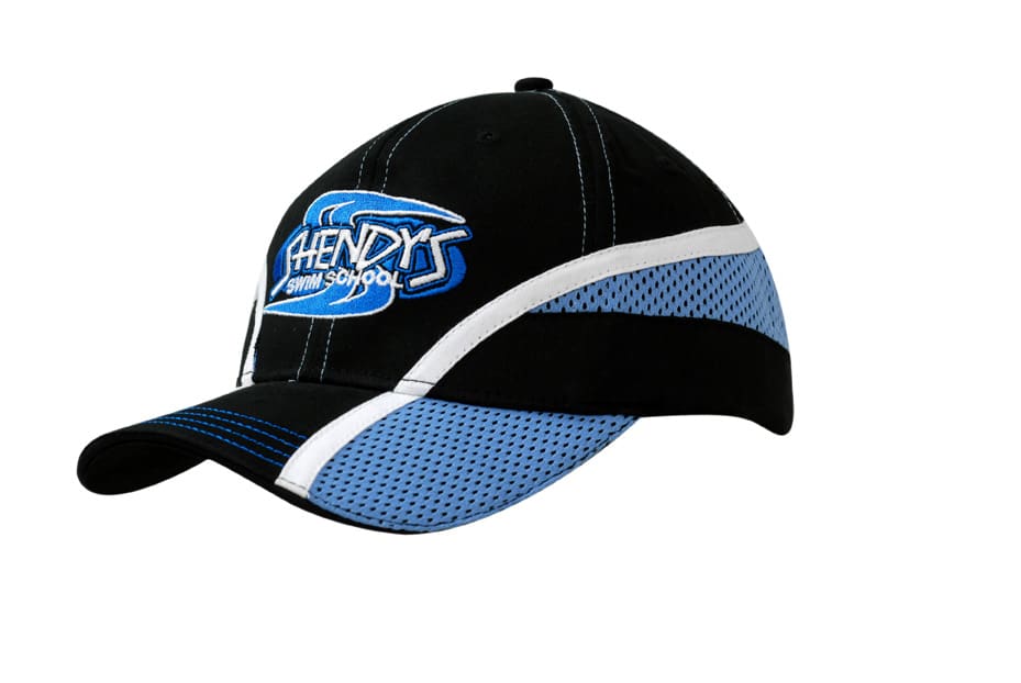 Brushed Cotton Cap with Mesh Inserts & Fabric Stripes on Crown & Peak