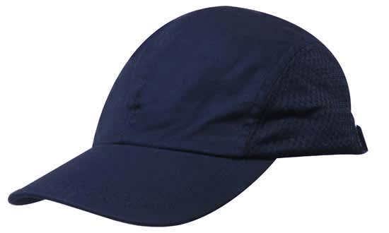 Brushed Cotton HE-3812 A navy blue cap with a curved brim and mesh detailing, featuring a logo on the front.