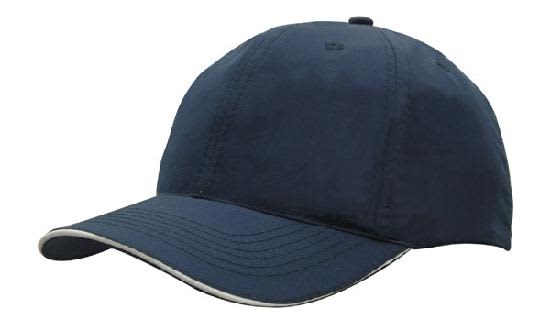 Spring Woven Fabric with Wind Strap & Clip HE-3817 A navy cap with a curved brim, featuring a woven fabric design and a wind strap with a clip.