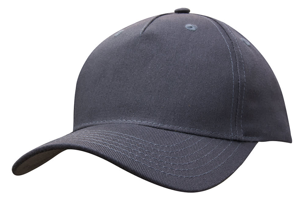 Cotton Twill Cap with Buckle HE-3963 A grey cotton twill cap with a buckle, featuring a solid design and a logo on the front.
