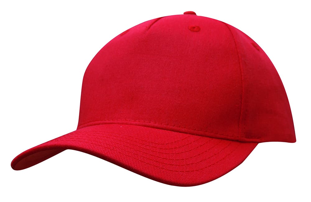 Cotton Twill Cap with Buckle HE-3963 A red cotton twill cap with a buckle, featuring a curved brim and a seamless design.