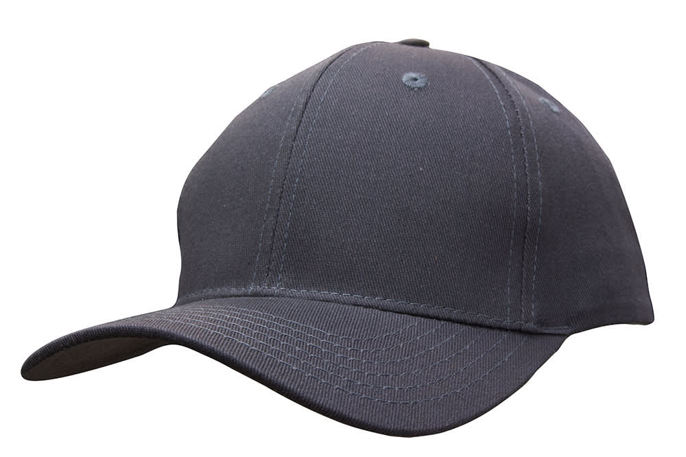 Cotton Twill Cap with Buckle HE-3964 A grey cotton twill cap with a buckle, featuring a curved brim and a simple logo.