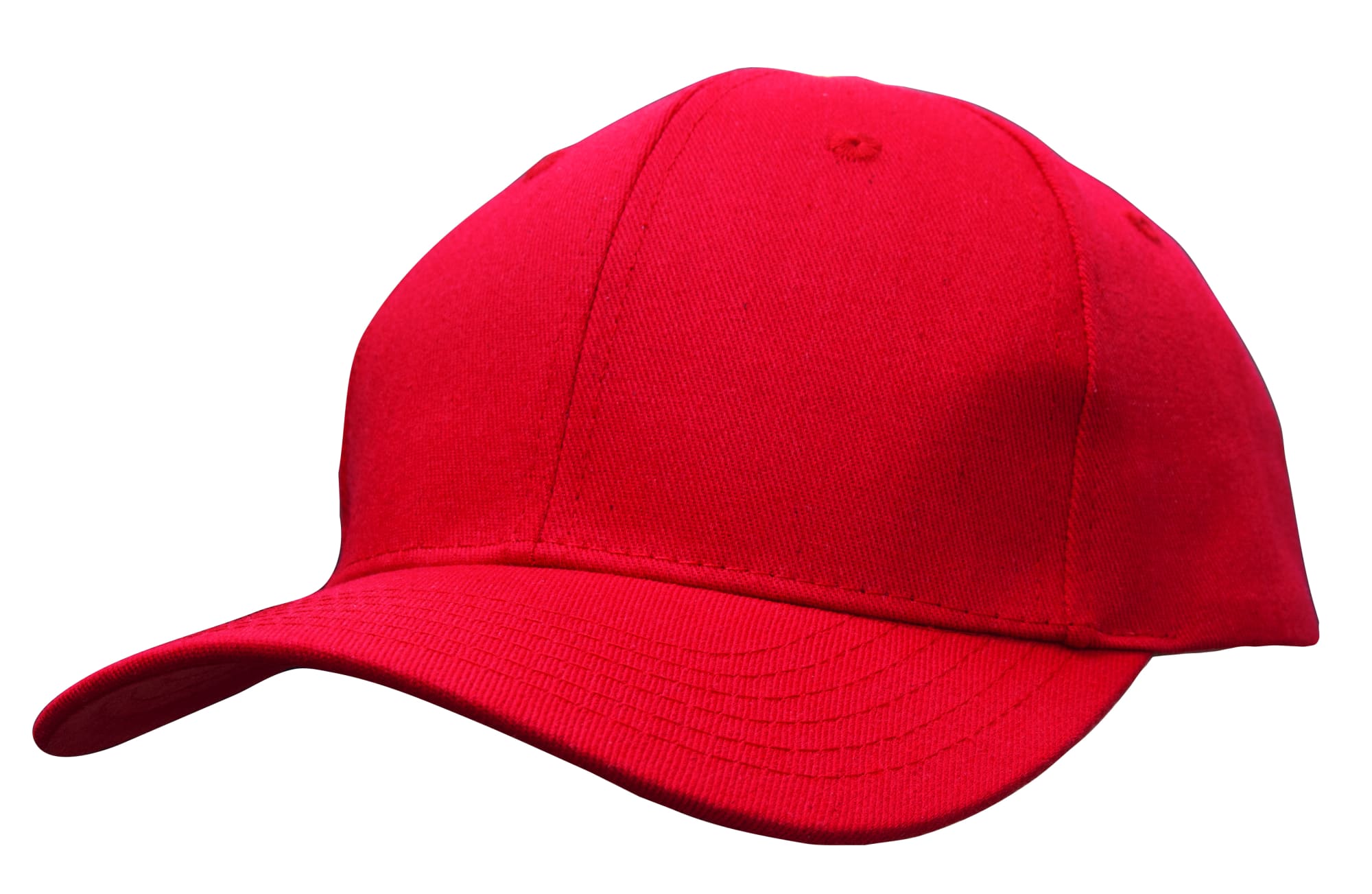 Cotton Twill Cap with Buckle HE-3964 A red cotton twill cap with a buckle and a logo on the front.