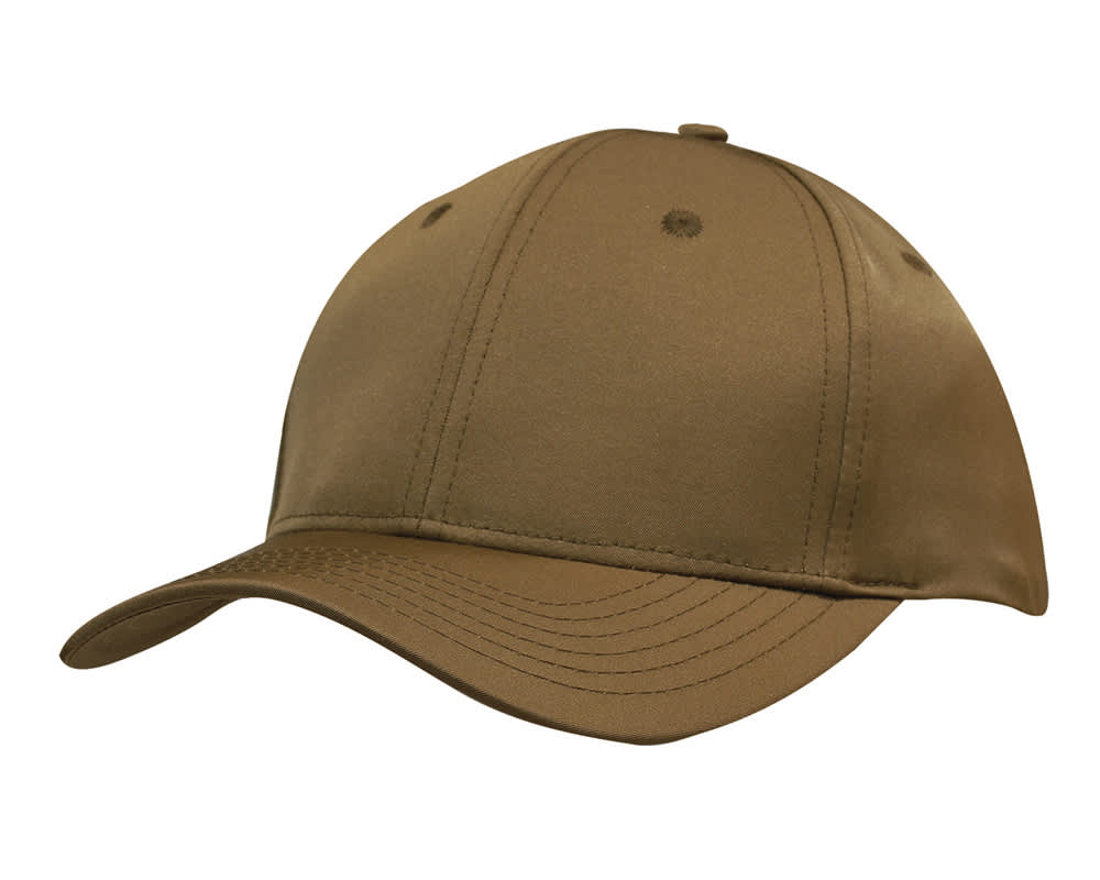 Premium Pioneer Sports Twill HE-3973 A brown cap made from twill fabric, featuring a logo and structured design. Suitable for sports and casual wear.
