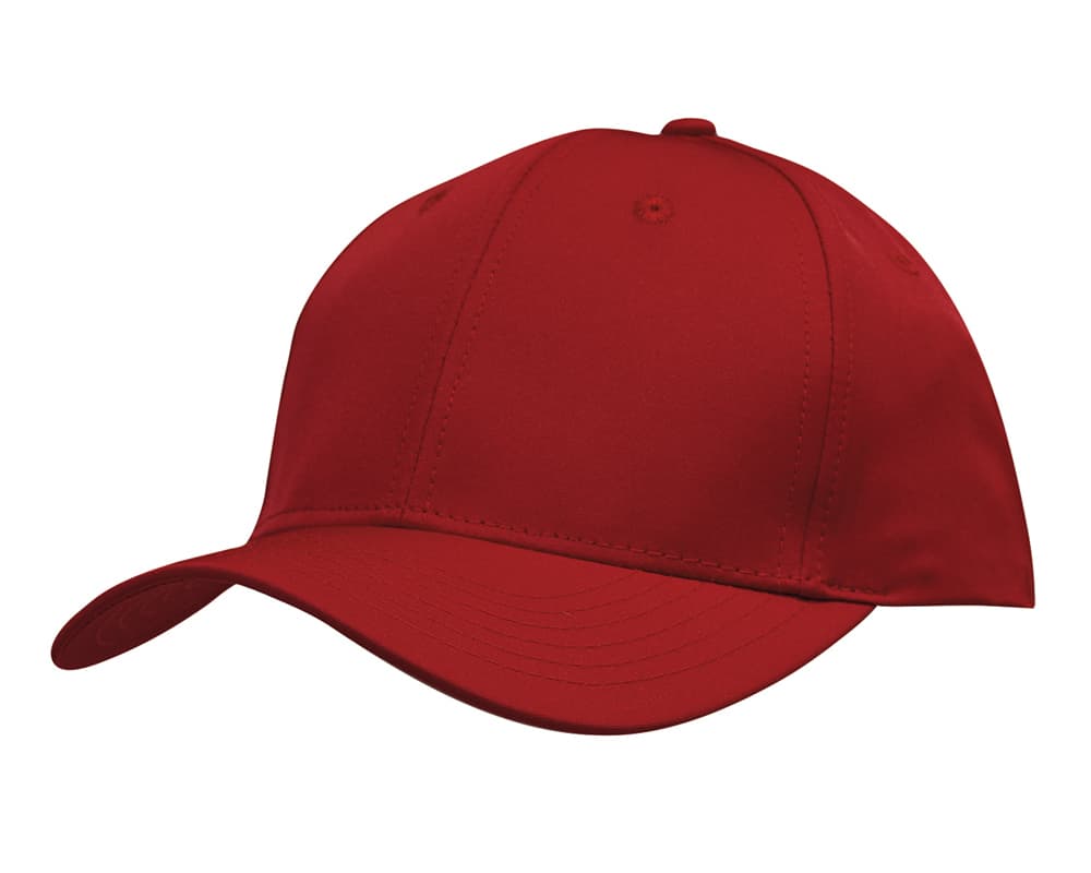 Premium Pioneer Sports Twill HE-3973 A red cap made from premium twill material, featuring a curved brim and an unadorned design.