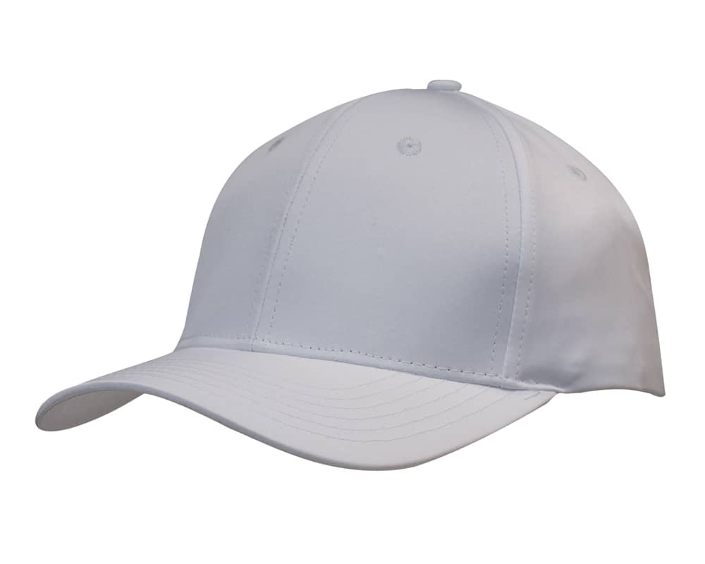 Premium Pioneer Sports Twill HE-3973 A white cap made from twill fabric, featuring a curved brim and a logo on the front.