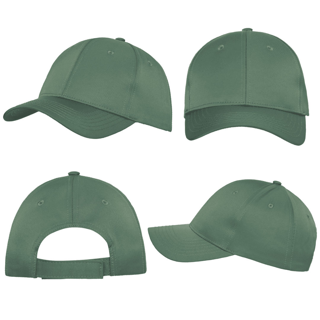 Premium Pioneer Sports Twill HE-3973 A green premium twill cap featuring a curved brim and adjustable back strap, with a logo on it.
