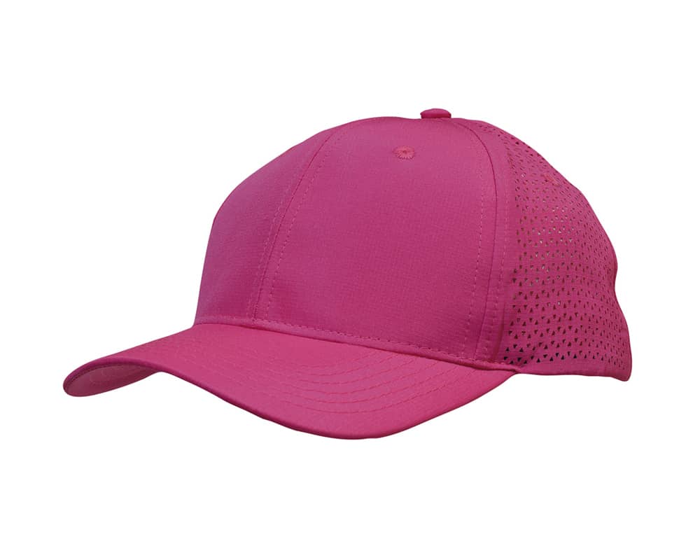 Sports Ripstop Twill with triangle perforations HE-3977 A pink cap made from ripstop twill with triangle perforations and a solid front panel.