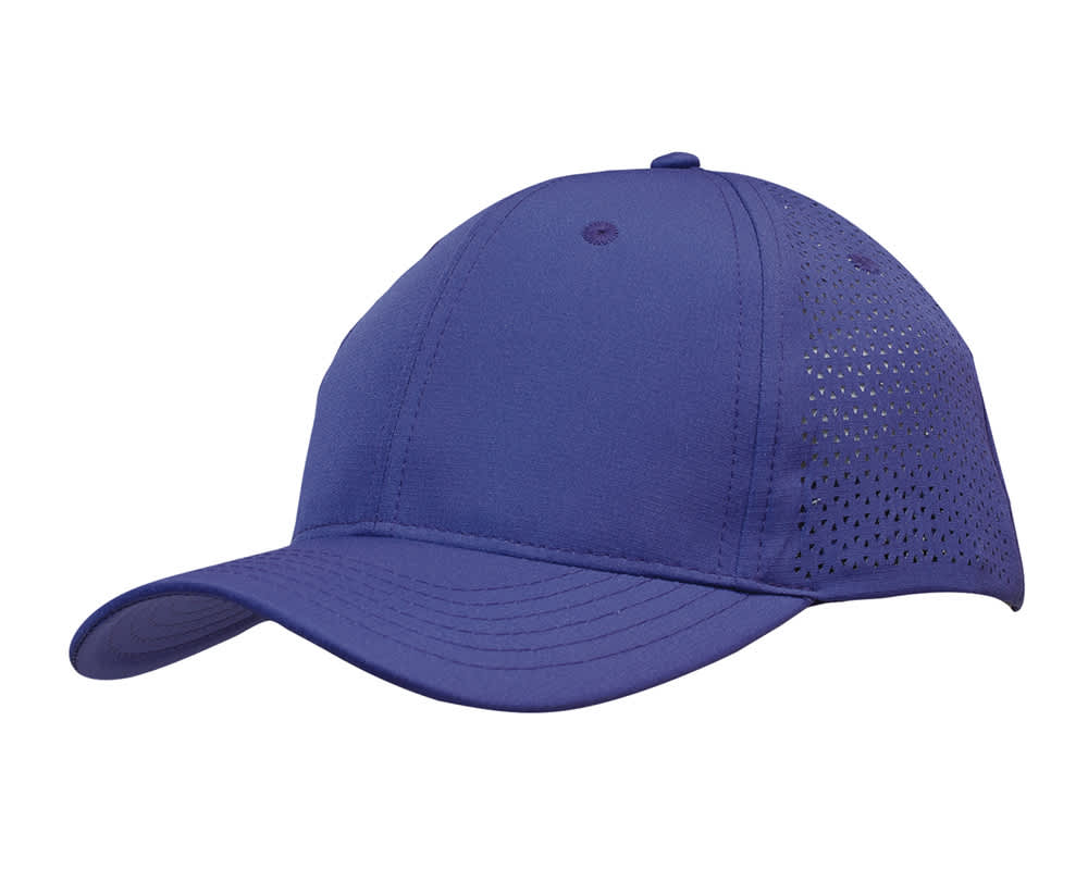 Sports Ripstop Twill with triangle perforations HE-3977 A purple cap made from Sports Ripstop Twill featuring triangle perforations and a branded logo.